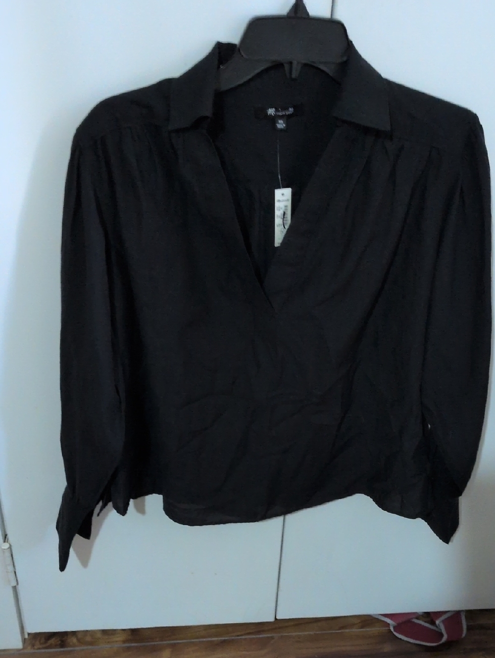 Madewell Black V-Neck Collared Blouse
